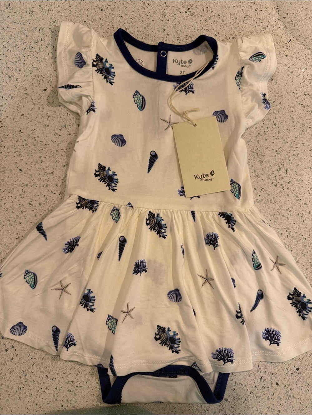 Kyte BABY White Dress with Royal Shell Print